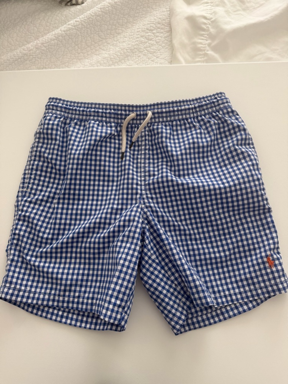 Boy’s Polo by Ralph Lauren Blue & White Gingham Swim Trunks